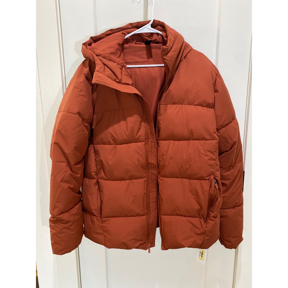 All in Motion Mens Hooded Puffer Jacket Burnt Orange Rust Coat Size M‎ NEW